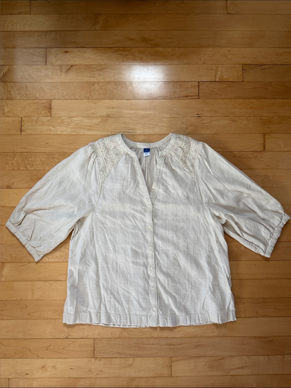 Old Navy Beige Cotton Blend Lace Yoke Button Front Boho Blouse Size M